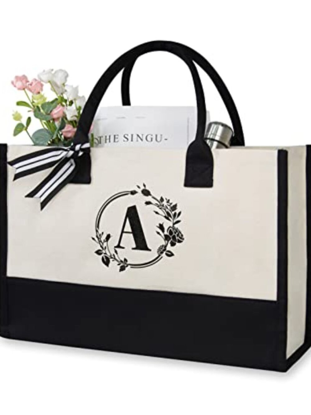 Personalized Initial Canvas Beach Bag Monogram Tote 100% Cotton Heavyweight